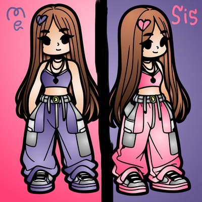 girl in baggy pants crop top and long hair