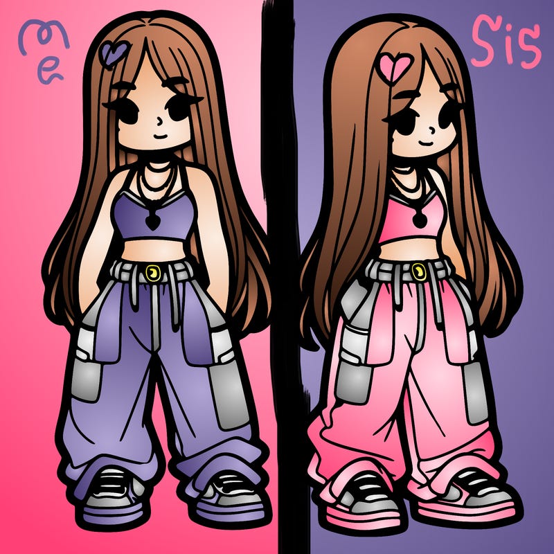 girl in baggy pants crop top and long hair