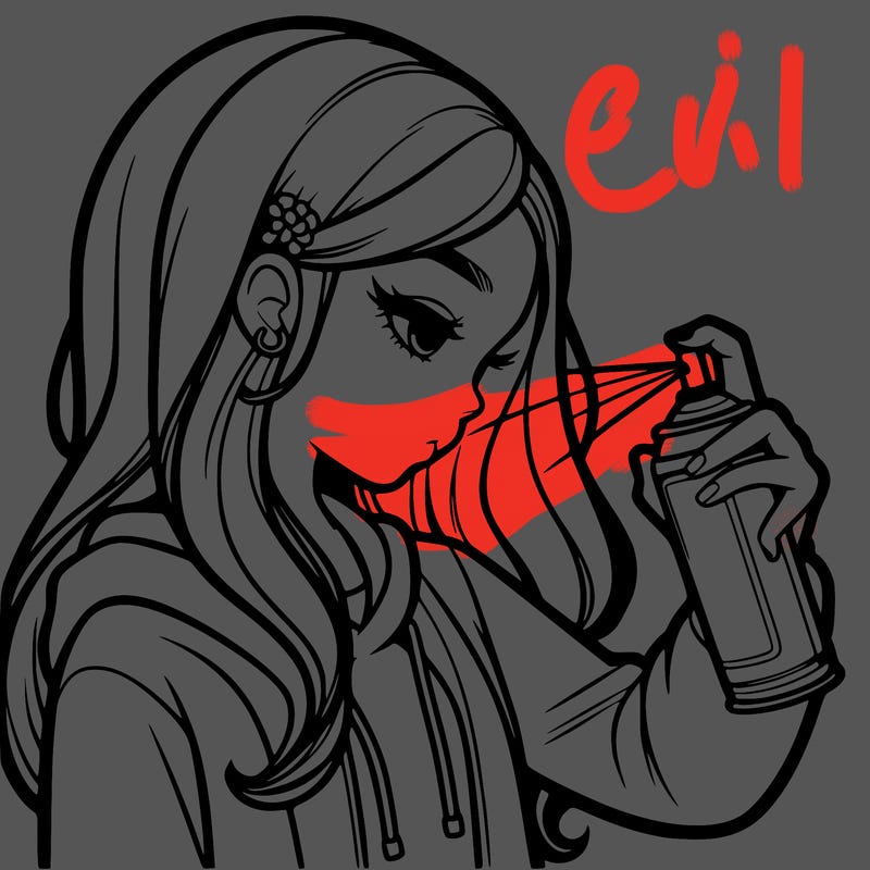 a realistic girl spray painting