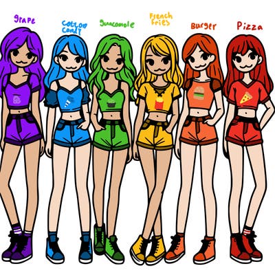 a group of girls wearing crop tops and shorts