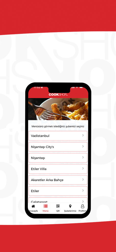 CookShoppers - CookShoppers app branch selection screen showing various restaurant locations