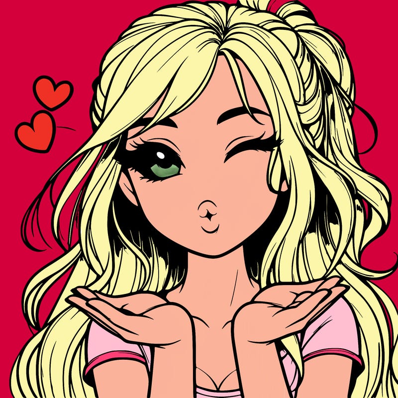 realistic girl winking and blowing a kiss while making heart hands