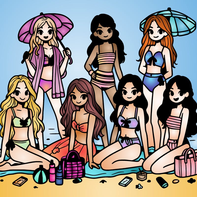 group of teen girls at beach