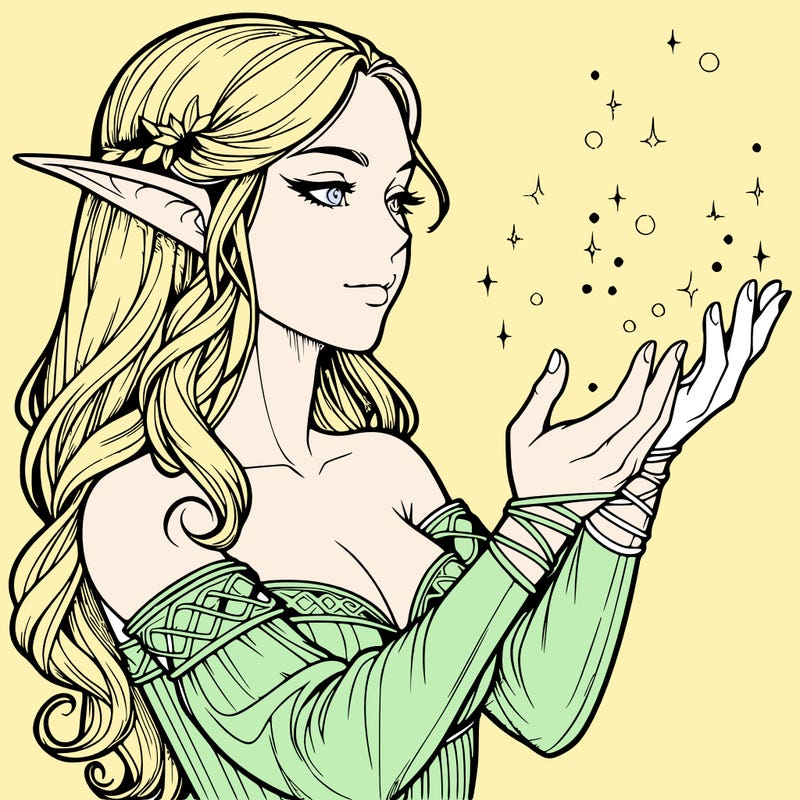 realistic elf girl doing magic
