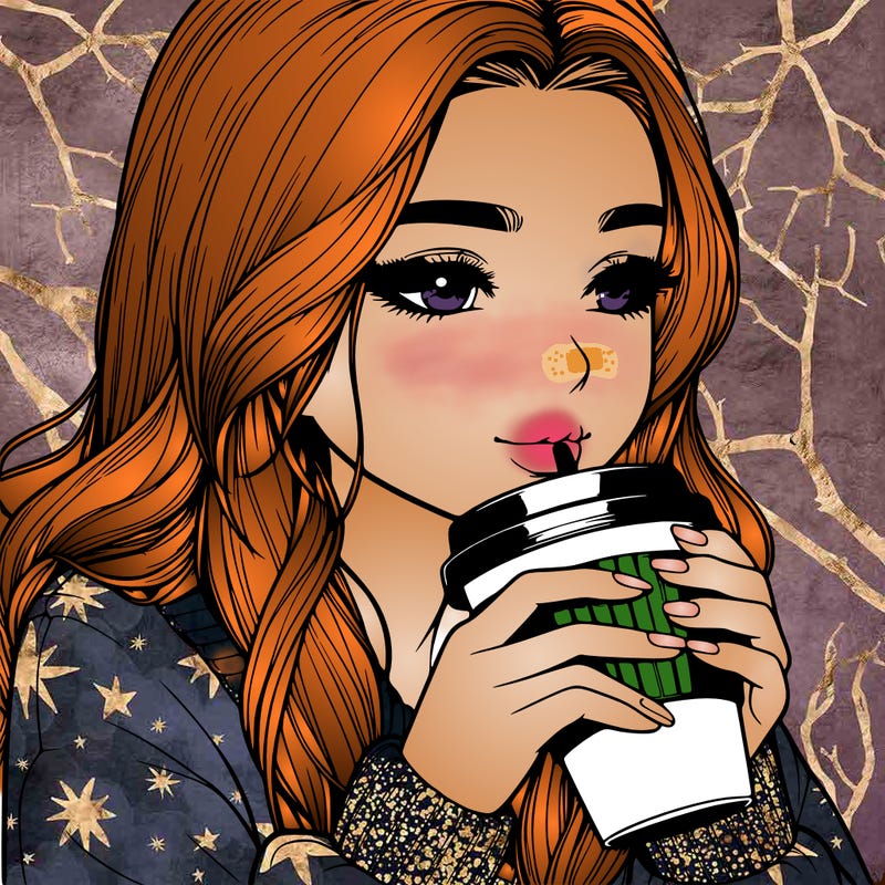 realistic girl drinking coffee