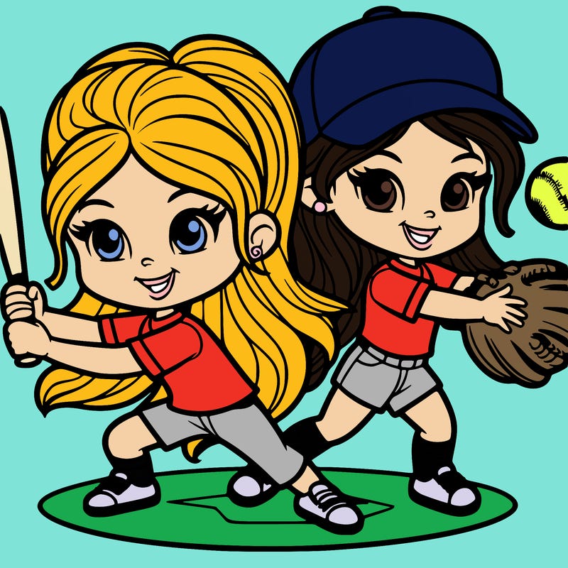 two girls playing softball