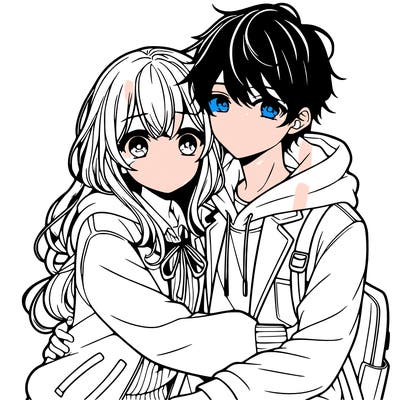 anime girl and boy hugging