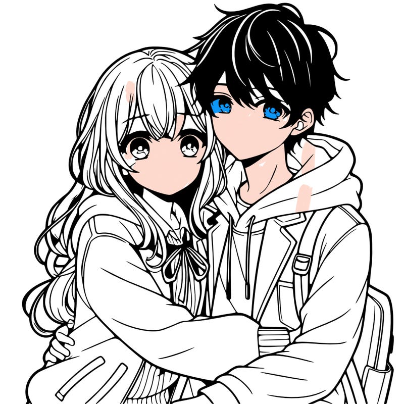 anime girl and boy hugging