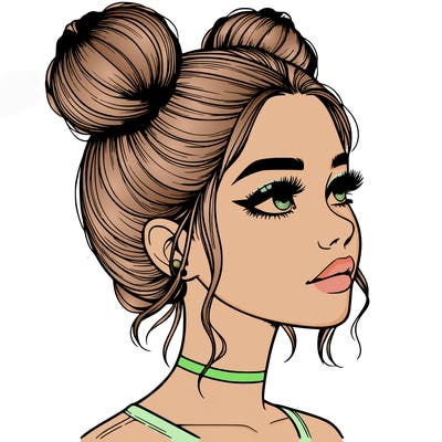 realistic girl with buns on the top of her head