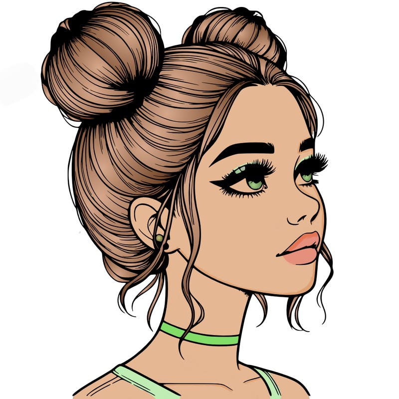 realistic girl with buns on the top of her head