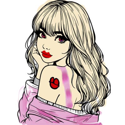 realistic girl with bangs looking over her shoulder