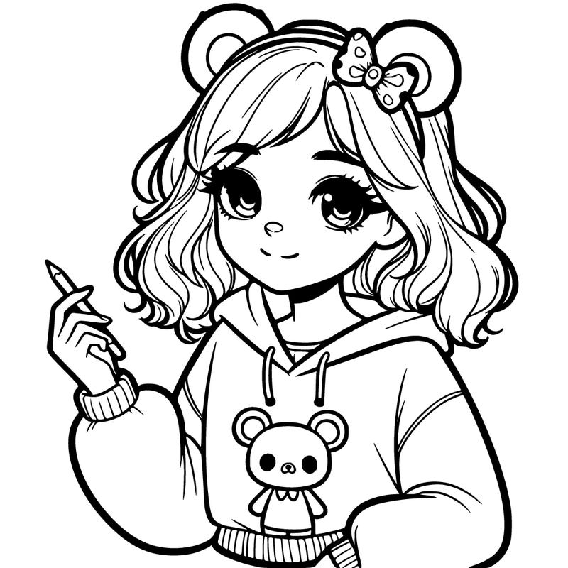 beautiful girl in a bear sweatshirt