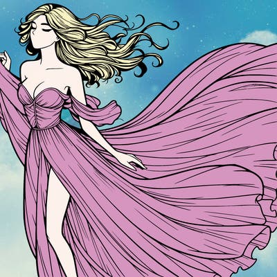 realistic woman in dress flowing the the wind