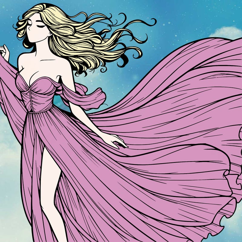 realistic woman in dress flowing the the wind
