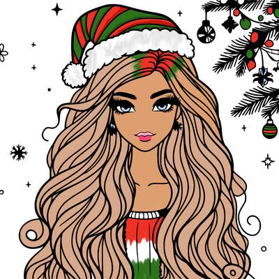 christmas fashionable female model and long hair