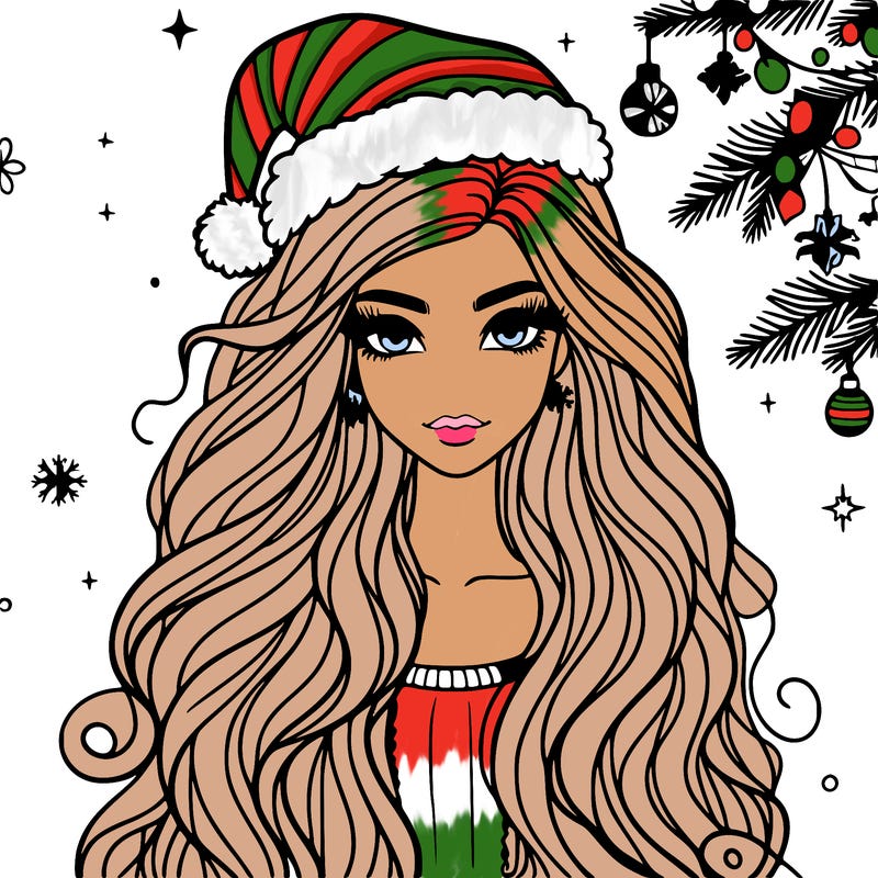 christmas fashionable female model and long hair
