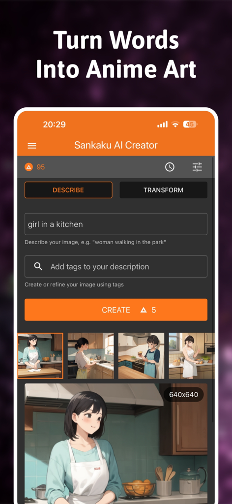 Sankaku AI Creator interface showing the generation of anime art from a text prompt