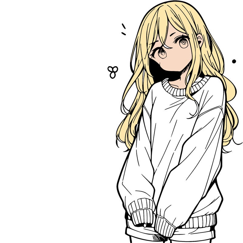manga teen girl  in a sweater and baggy pants