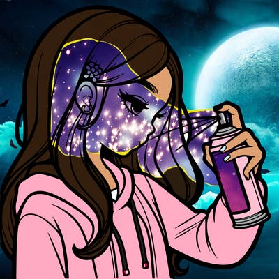 a realistic girl spray painting