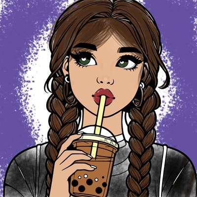 realistic girl with braided hair drinking boba