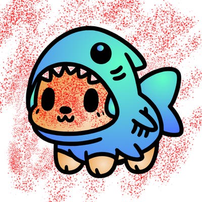 cute dog wearing a shark costume