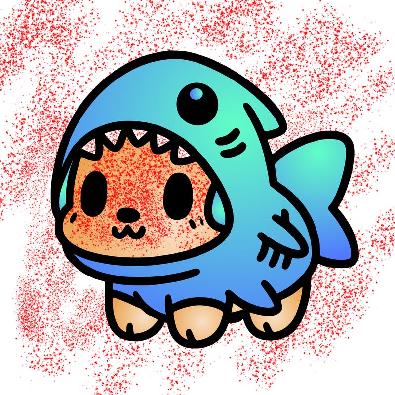 cute dog wearing a shark costume