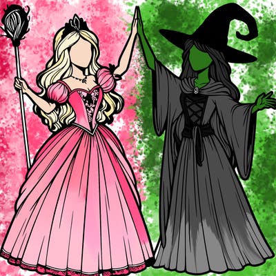 detailed realistic split of a princess and a witch