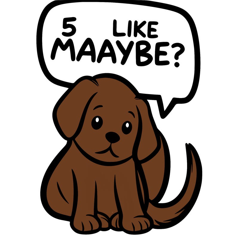 a puppy that says 5 like maybe