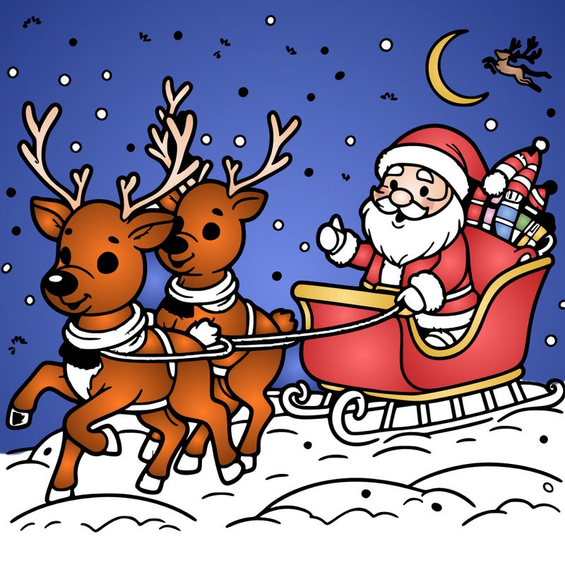 reindeer guiding santa's sleigh