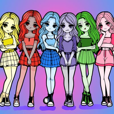 a group of girls realistic