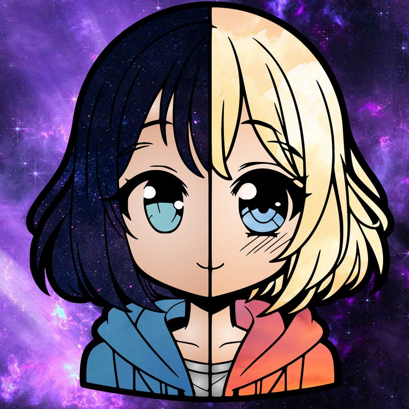 animated girl half anime