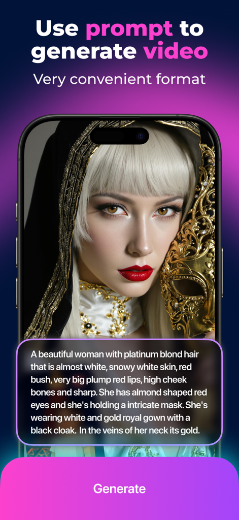 Seedance AI: Generate Video - Seedance AI app interface showing how to use a text prompt to generate a cinematic AI video of a woman