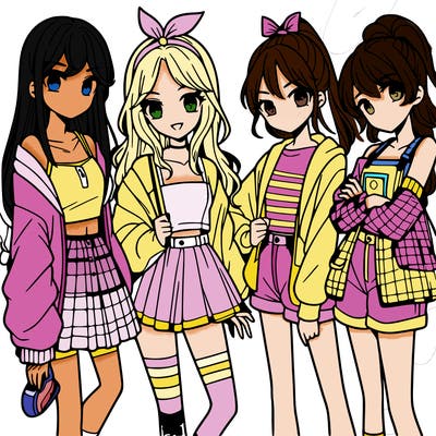 teen manga girls group of 4