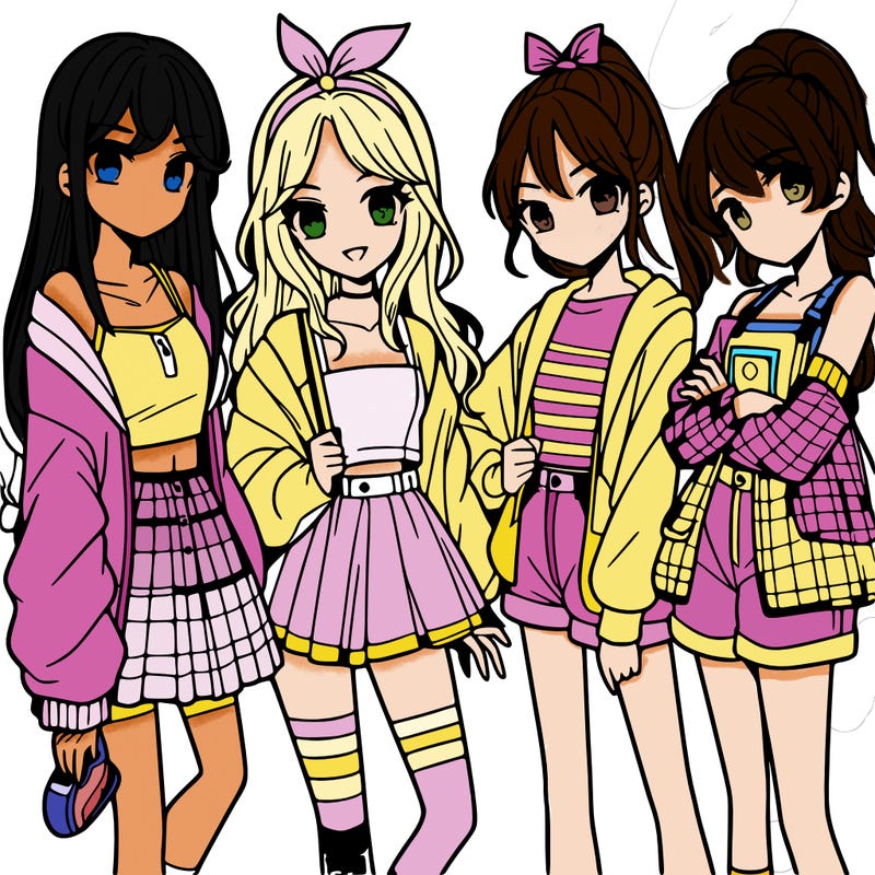 teen manga girls group of 4