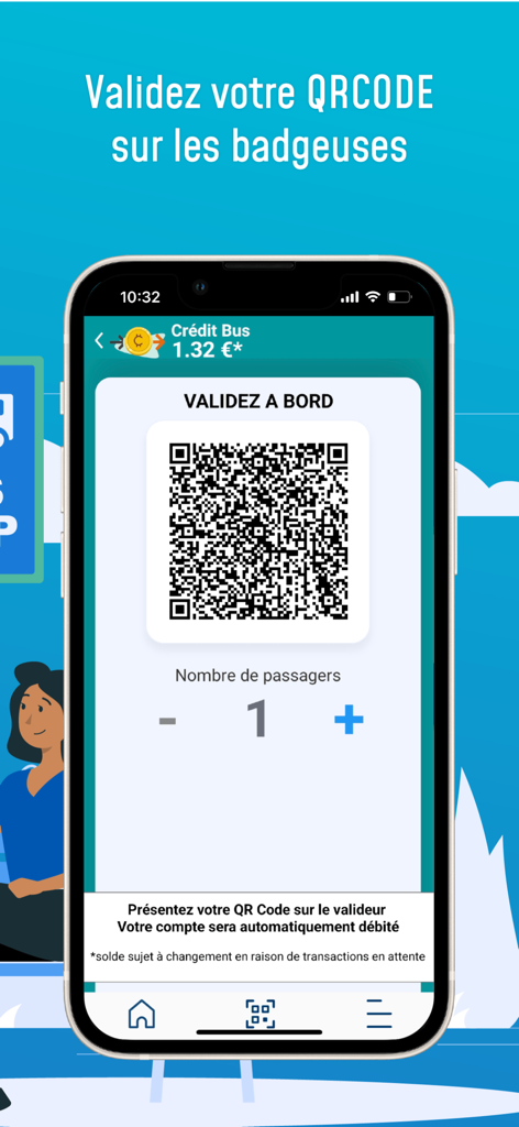 KARULIS - Smartphone screen showing a QR code for bus ticket validation in the Karulis app