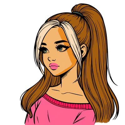 realistic girl with a high ponytail