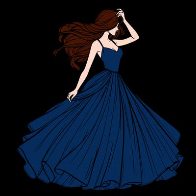 realistic woman with dress flowing in the wind