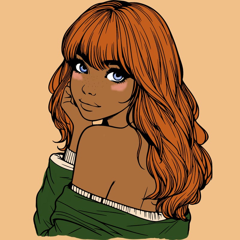 realistic girl with bangs looking over her shoulder