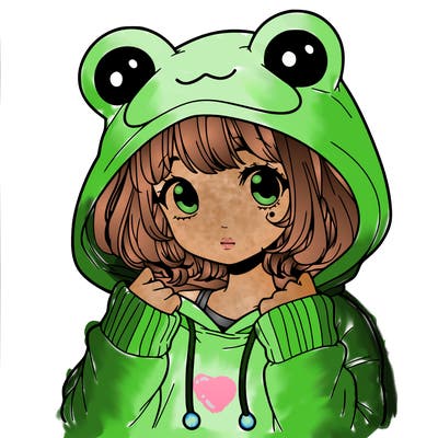a cute teenage girl wearing a frog hoodie