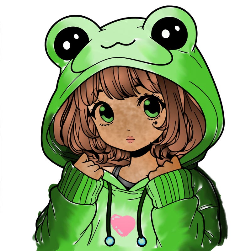 a cute teenage girl wearing a frog hoodie