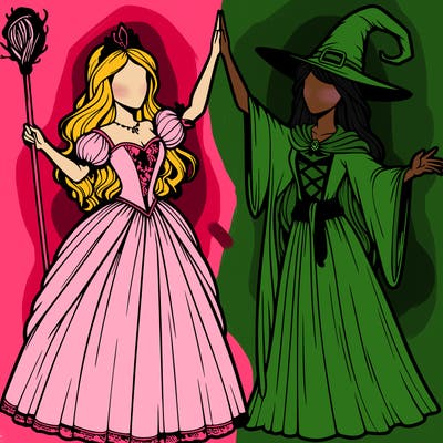 detailed realistic split of a princess and a witch