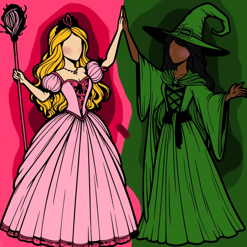 detailed realistic split of a princess and a witch