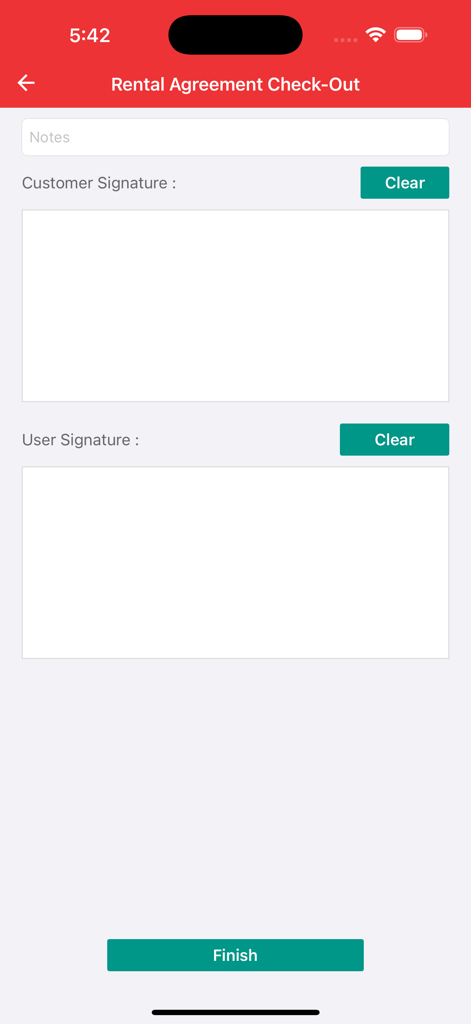 Captura de firma digital para el pago del acuerdo de alquiler de vehículo.
