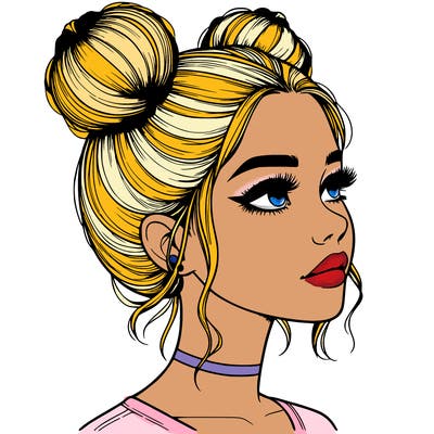 realistic girl with buns on the top of her head