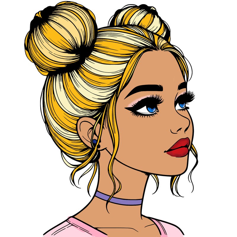 realistic girl with buns on the top of her head