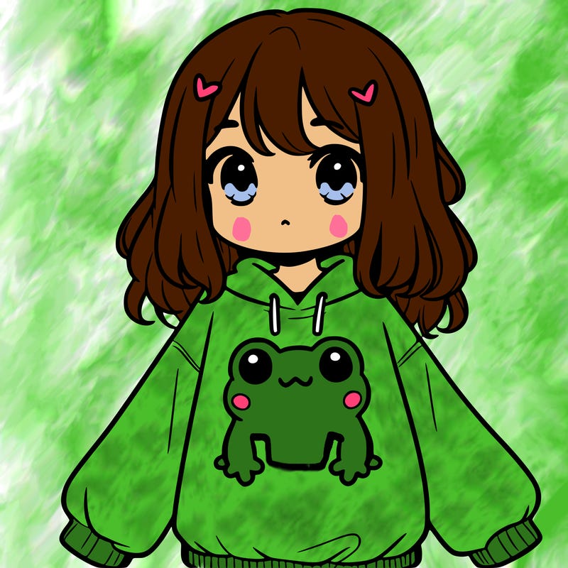 girl wearing frogging sweatshirt
