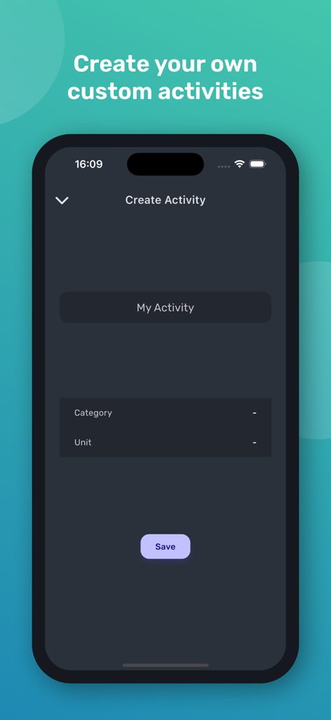 Personal Best - Record Tracker - Ein Smartphone, das den Bildschirm Aktivität erstellen in der Personal Best App zum Verfolgen benutzerdefinierter Fitnessrekorde zeigt.