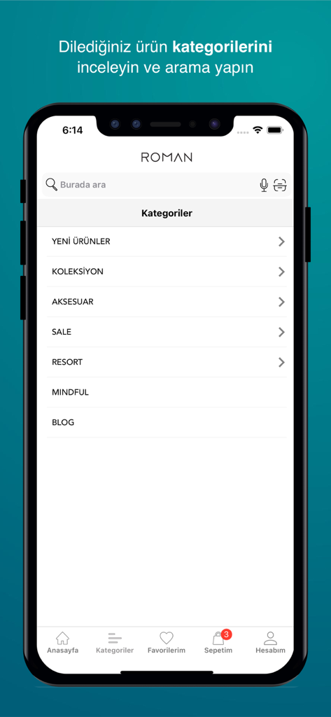 Roman - Interface of the Roman fashion app displaying various shopping categories like new products, collections, and accessories.