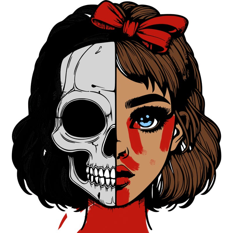realistic girl with half skull mask