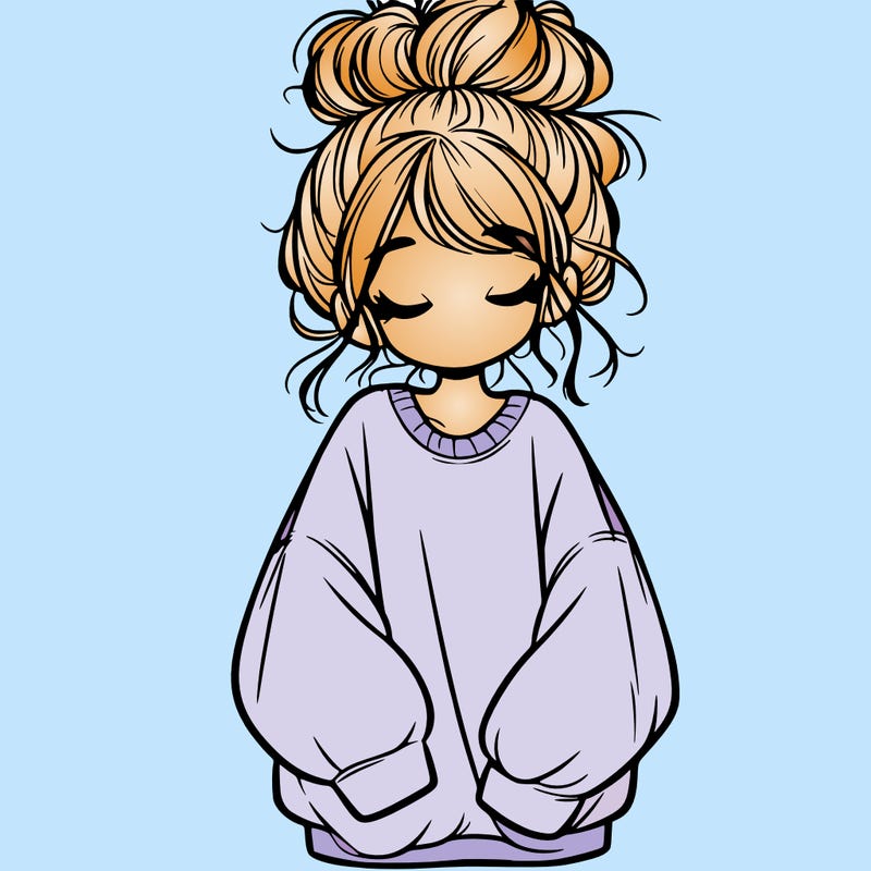 girl with baggy sweatshirt and messy bun